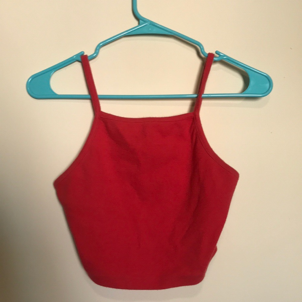 Red cropped tank top.